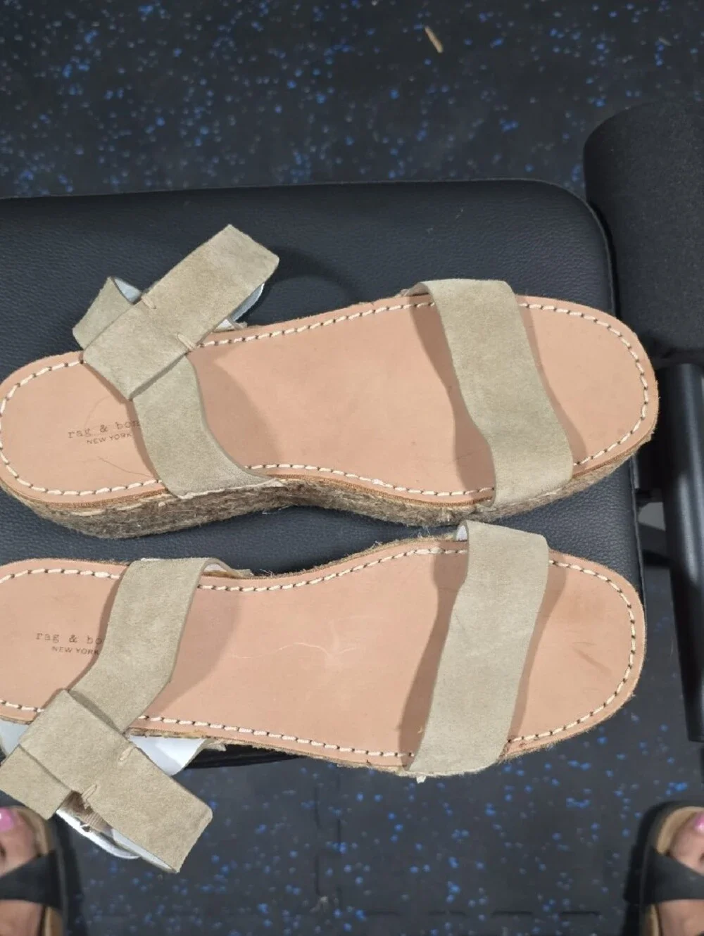 rag & bone Tan Suede Espadrille Wedge Sandals with Silver Buckle
